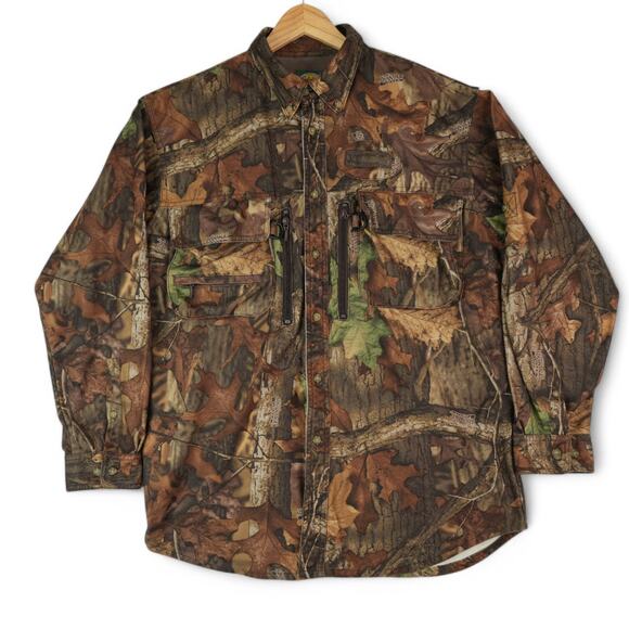 Cabelas Shirt Mens L Advantage Timber Camo Hunting Pockets Lined Vented - Picture 1 of 11